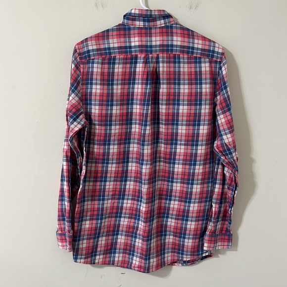 Vineyard Vines Boy’s Linen Blend Red White Blue Plaid Button Down Whale Shirt XL - Picture 8 of 11